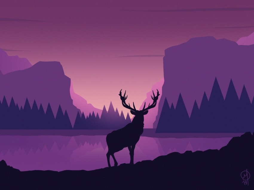 deer, art, vector, mountains, landscape
