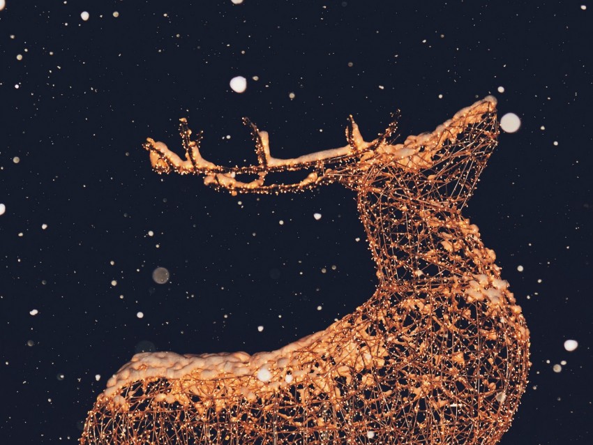 deer, sculpture, snow, garland, illumination, festive