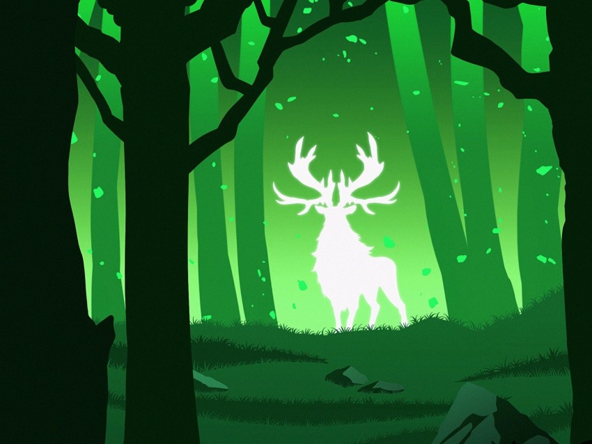 deer, silhouette, forest, vector, green