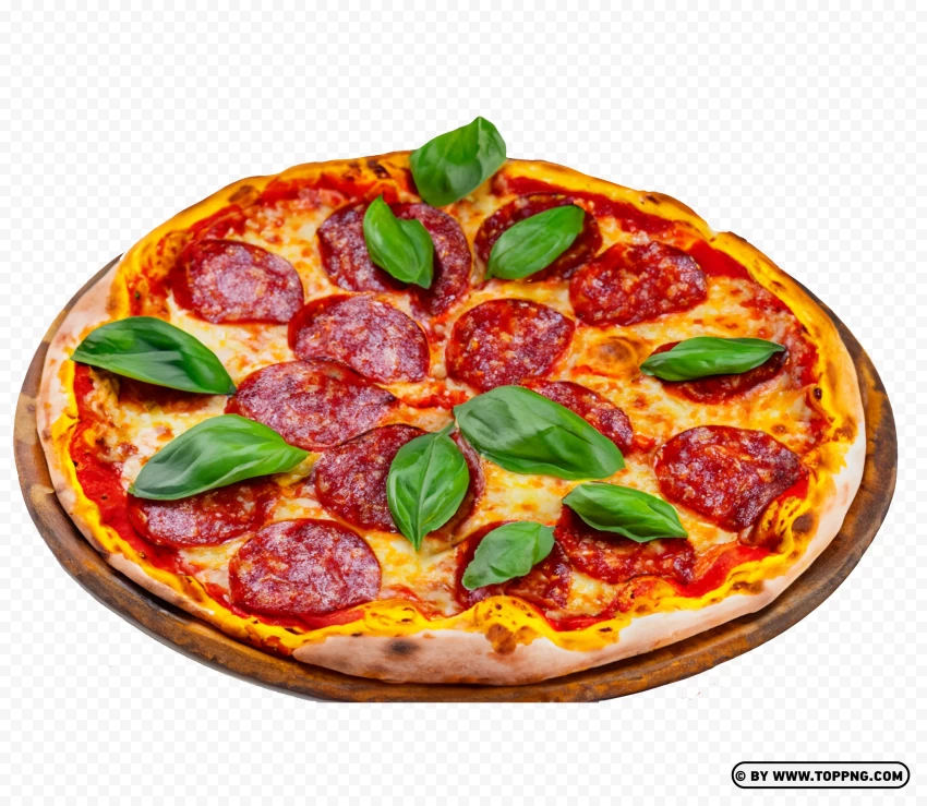 Delicious Pepperoni Pizza On Wooden Plate Transparent HD PNG