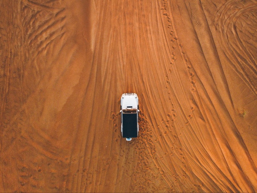 desert, car, aerial view, sand, traces, off-road