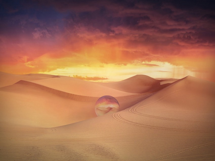 desert, dunes, crystal ball, sand, clouds