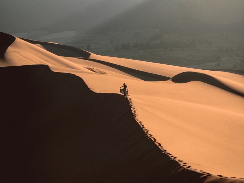 desert, sand, dune, man, traces
