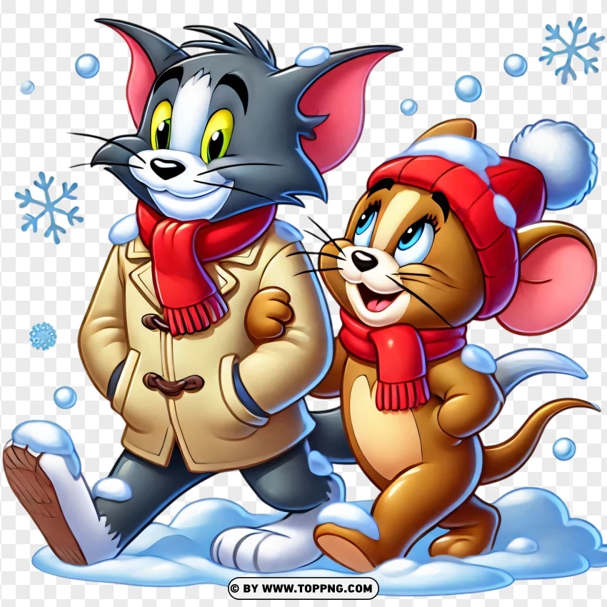 Tom And Jerry Strolling In Snowy Weather PNG Transparent Background