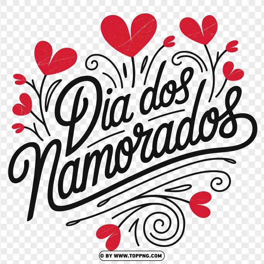 Romantic Dia Dos Namorados Lettering PNG Transparent Background