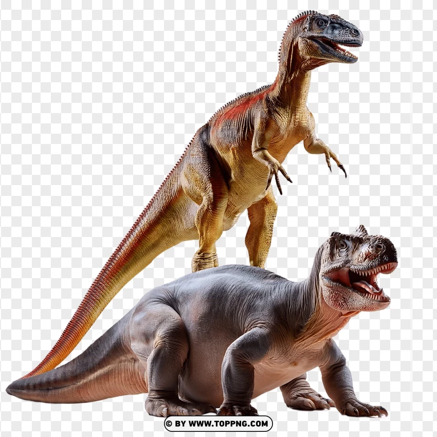 Pair Of Allosaurus Dinosaurs In Wildlife Setting PNG Transparent Background