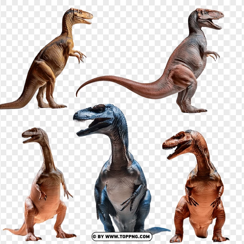 Group Of Velociraptors In Various Poses PNG Transparent Background