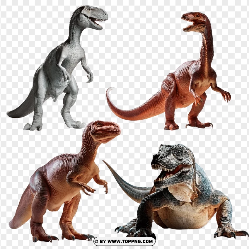 Set Of Velociraptors And Allosaurus In Interaction Poses PNG Transparent Background