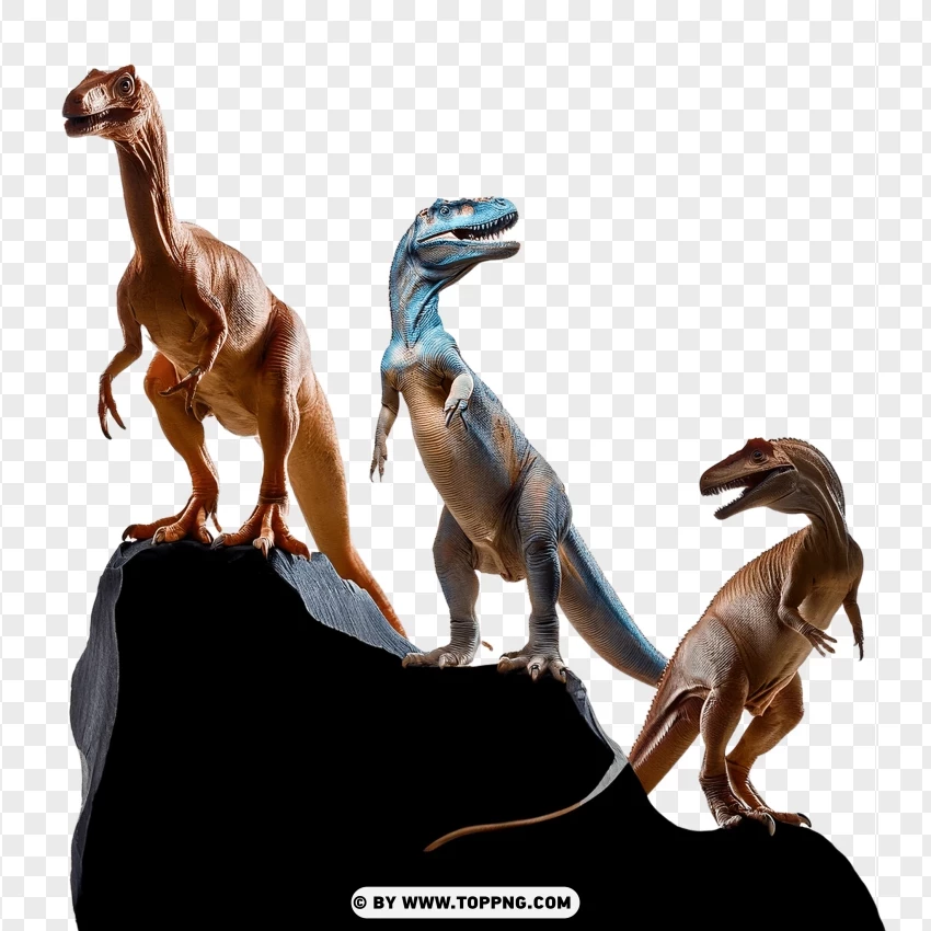 Velociraptors Climbing On A Rock Formation PNG Transparent Background