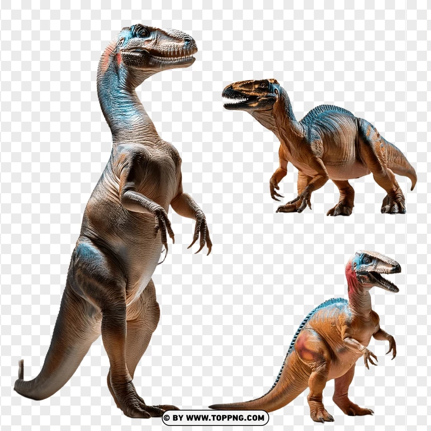 Pair Of Velociraptors In Natural Wildlife Stance PNG Transparent Background