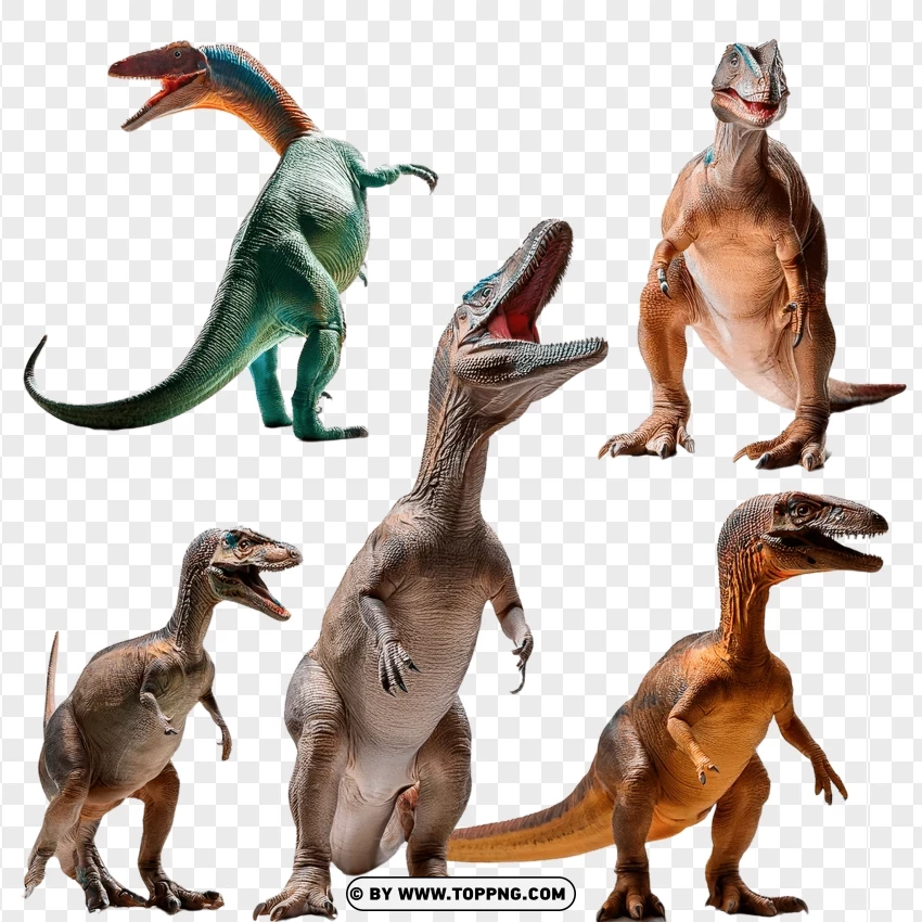 Group Of Velociraptors And Tyrannosaurus Interacting PNG Transparent Background