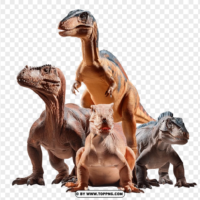 Set Of Dinosaurs Including Velociraptors And Allosaurus PNG Transparent Background