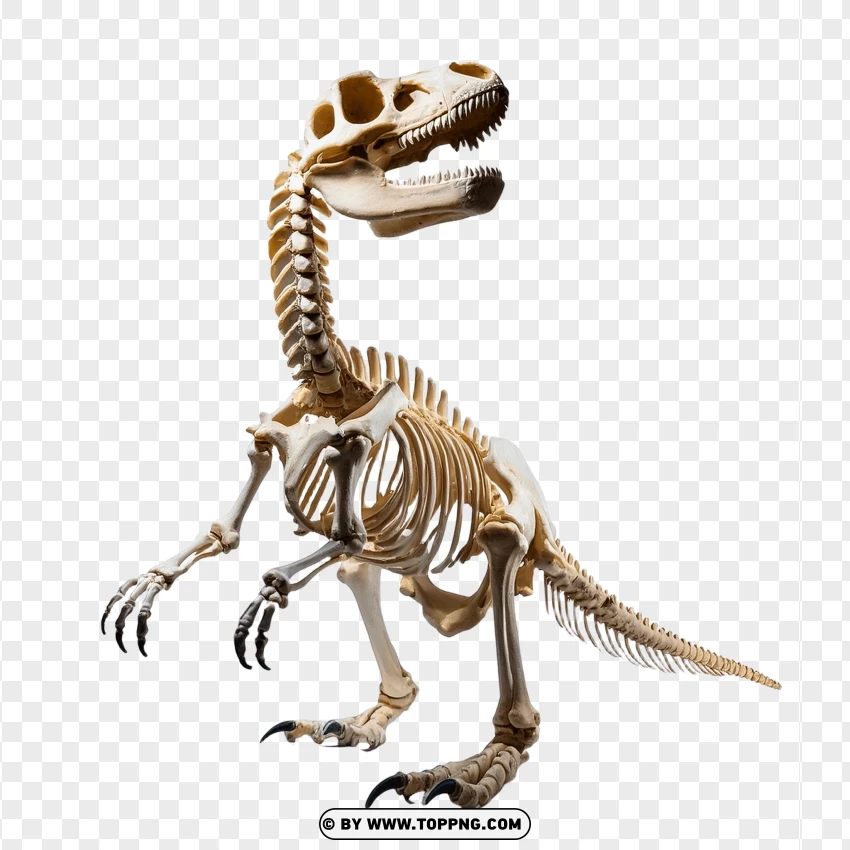 Single Dinosaur Skeleton Standing On Two Legs PNG Transparent Background