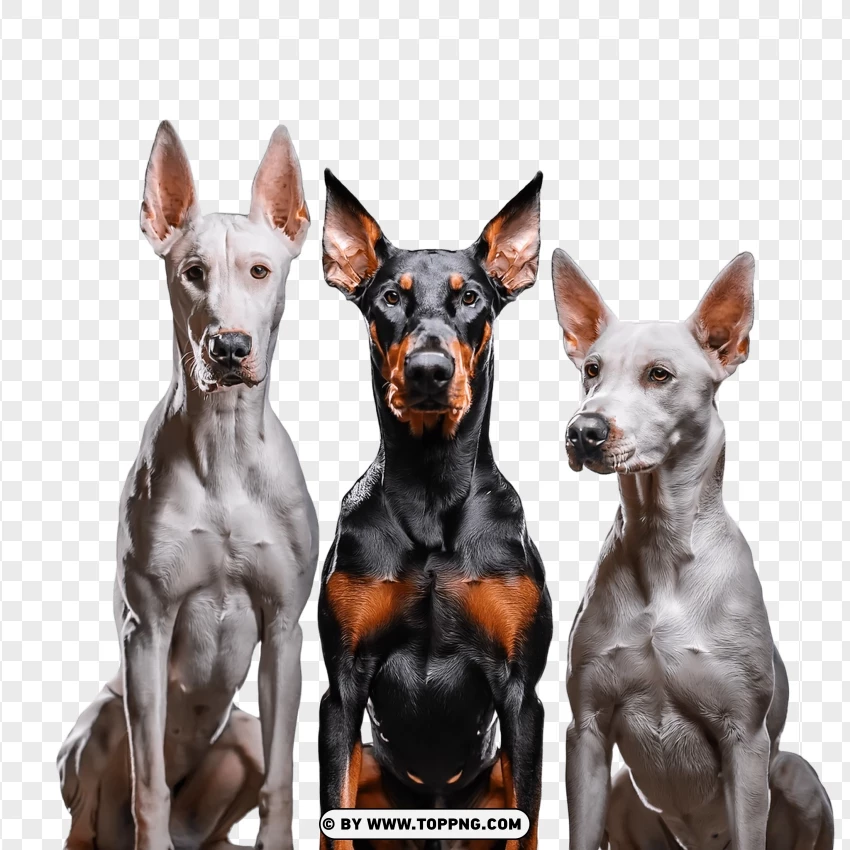 Doberman Dogs In Sitting Pose With Focus PNG Transparent Background