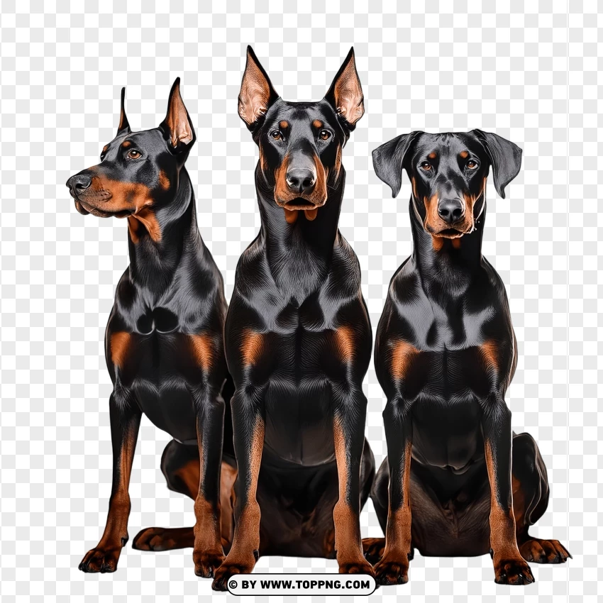 Group Of Black Doberman Pinschers PNG Transparent Background