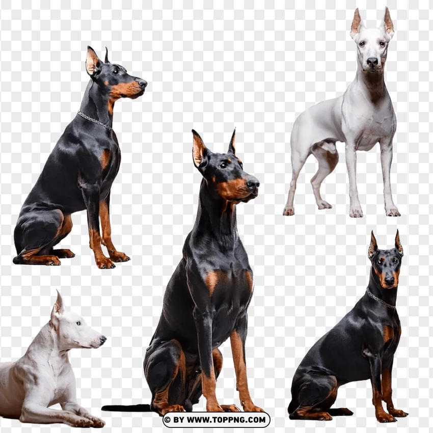 Doberman Pinschers Sitting And Standing PNG Transparent Background