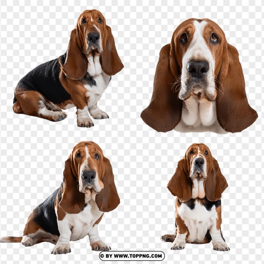 Basset Hound Dogs With Droopy Ears PNG Transparent Background