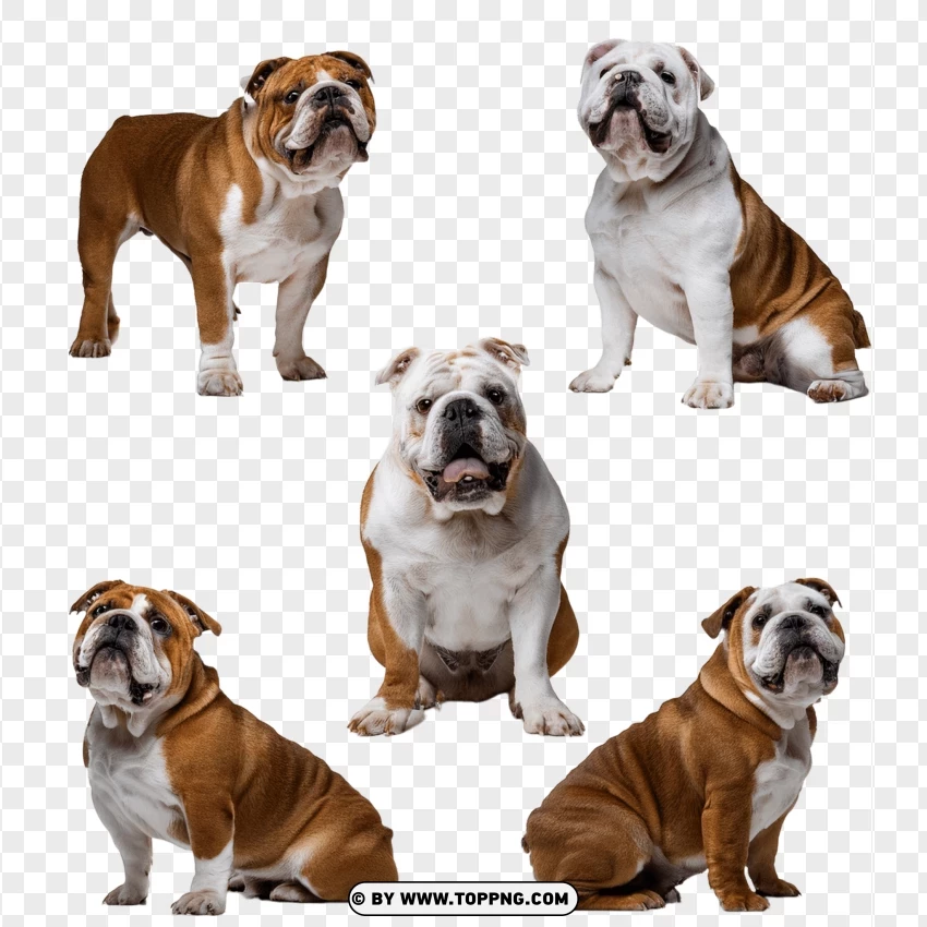 Bulldog Group Sitting And Smiling PNG Transparent Background