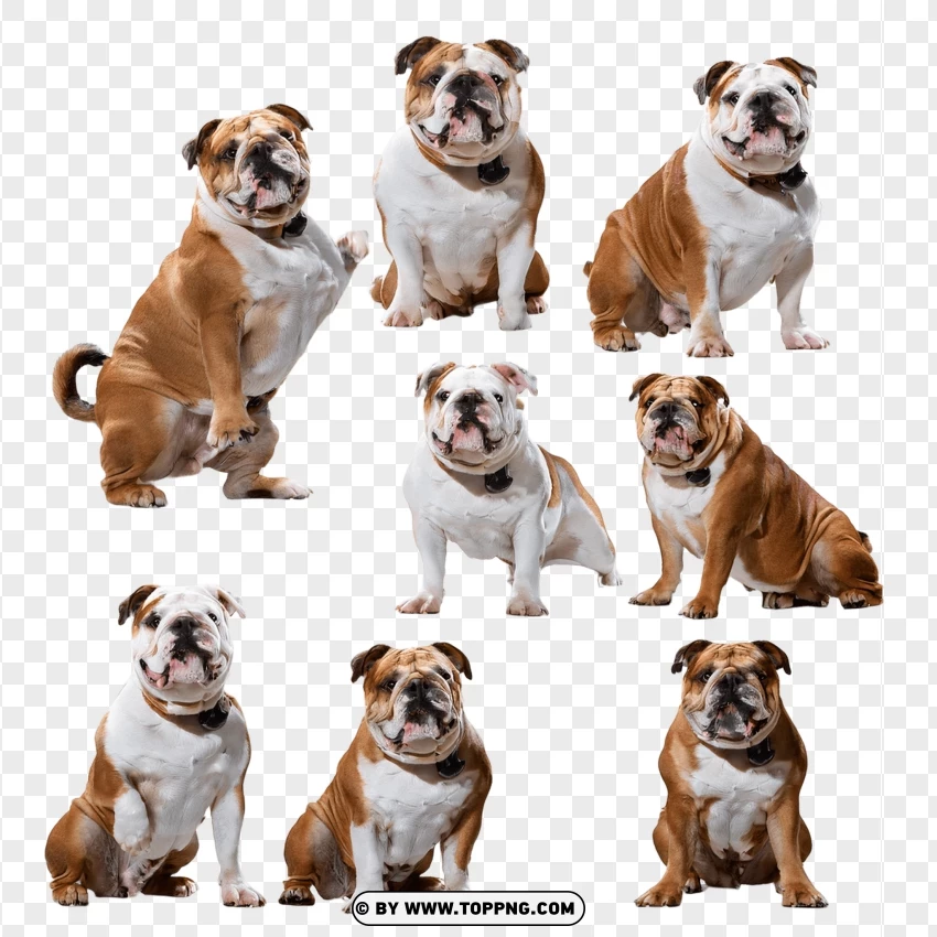 Bulldog Family Sitting Together PNG Transparent Background