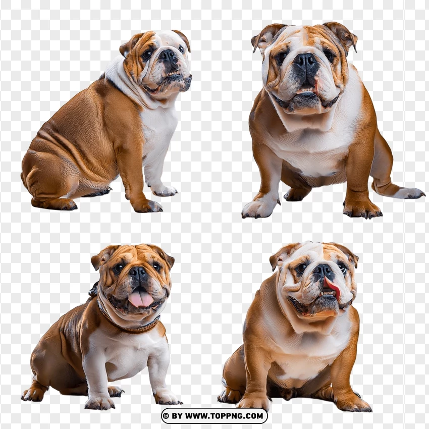 Happy Bulldogs Sitting In A Group PNG Transparent Background