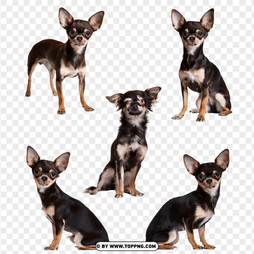 Chihuahua Group Sitting With Alert Ears PNG Transparent Background