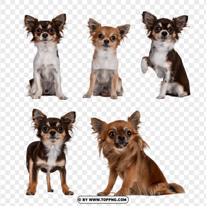 Cute Chihuahua Puppies Sitting Together PNG Transparent Background