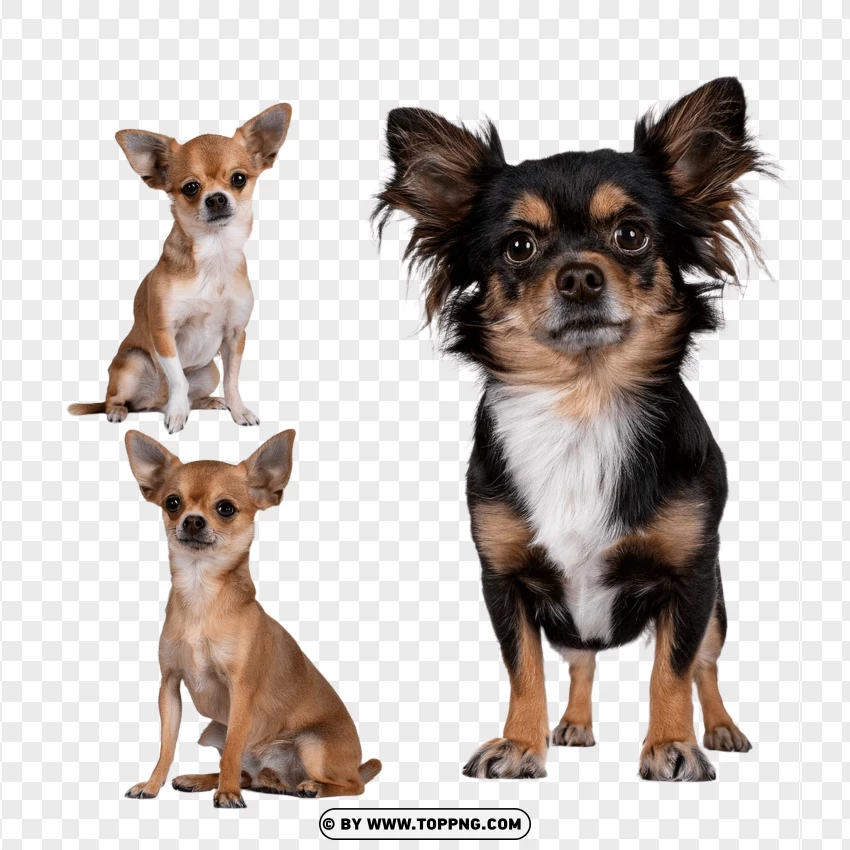 Chihuahua Puppies Group Sitting PNG Transparent Background