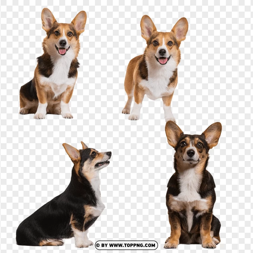 Corgi Dogs Collection Sitting And Standing PNG Transparent Background