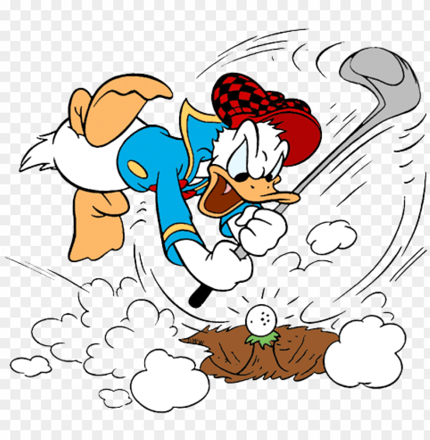Donald Duck In Bathing Suit Confident Playing Golf - Donald Duck Golf PNG Image With Transparent Background