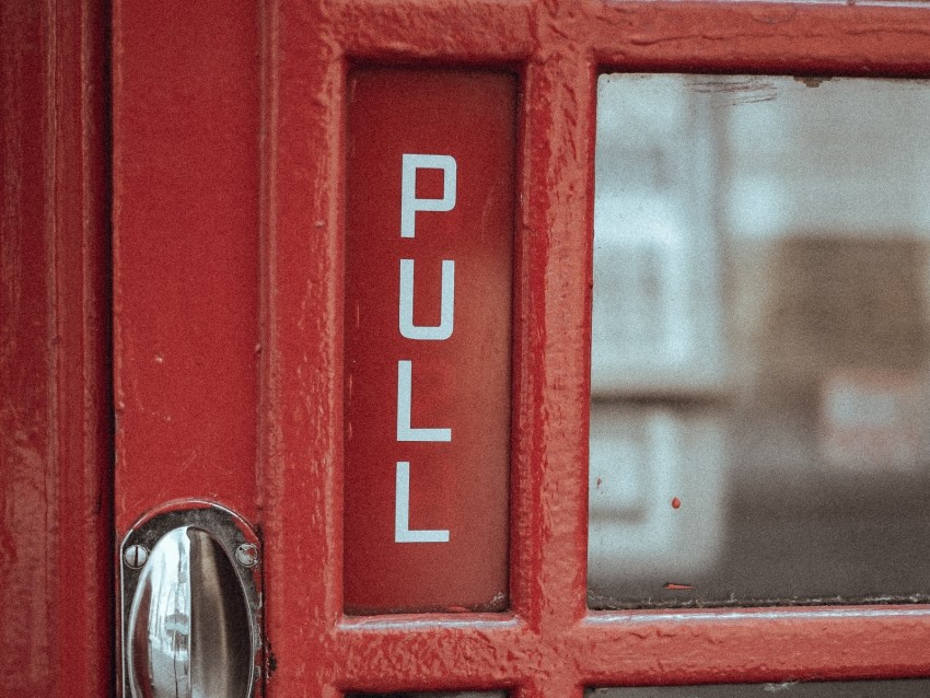 door, red, inscription, handle