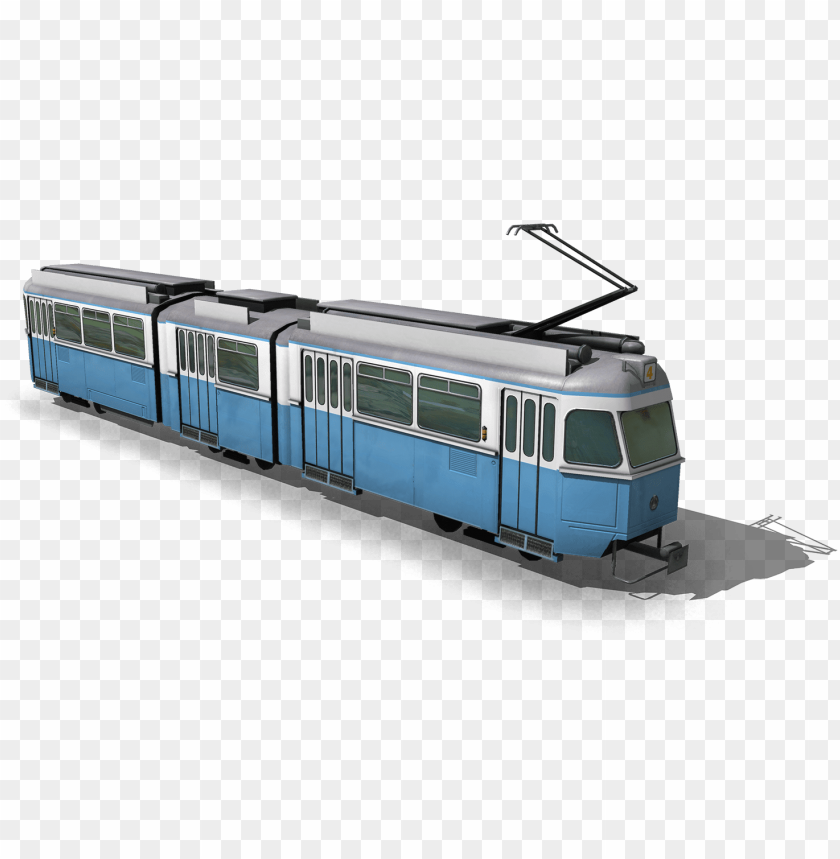 Blue and White Tram on