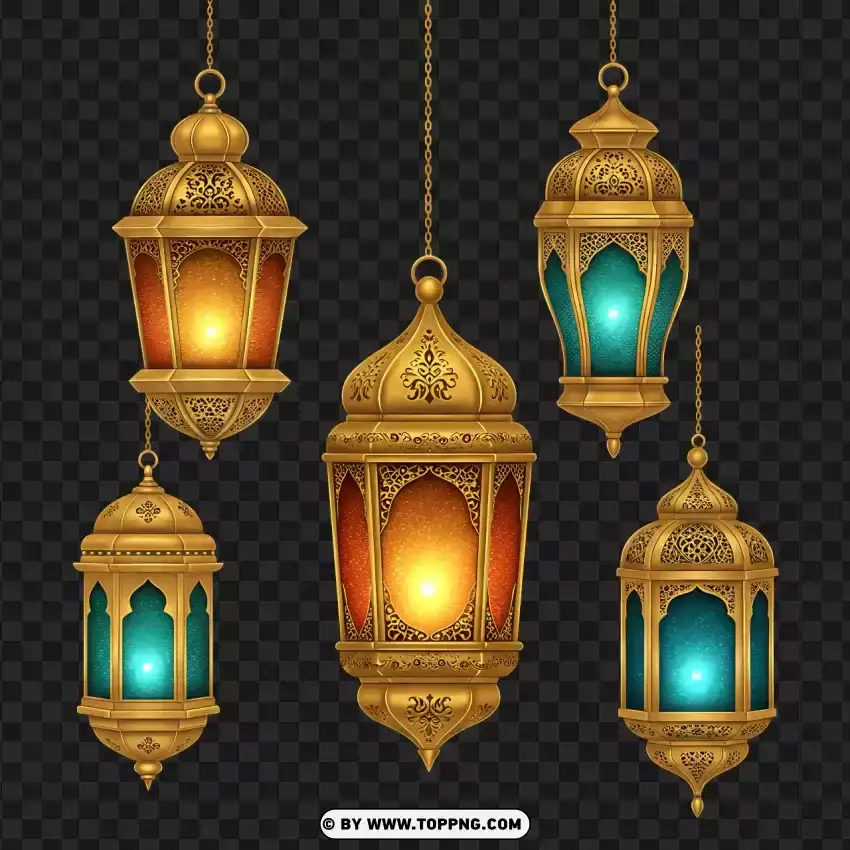 Download Ramadan Lanterns Glowing Effect PNG Transparent Background