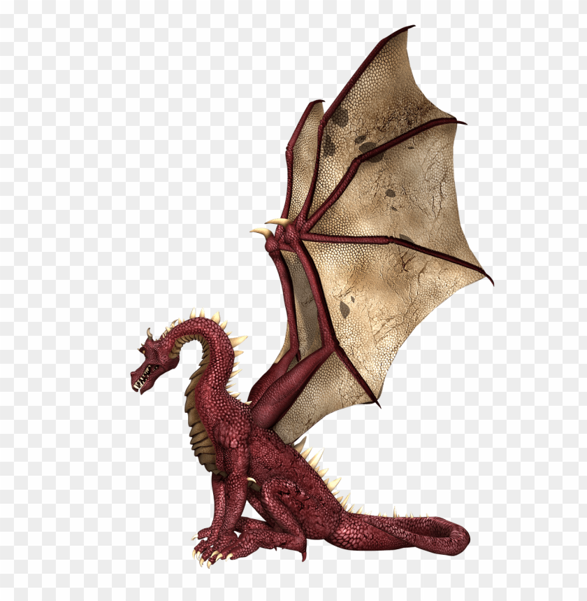 comics and fantasy, dragons, dragon red and brown wings sitting, 