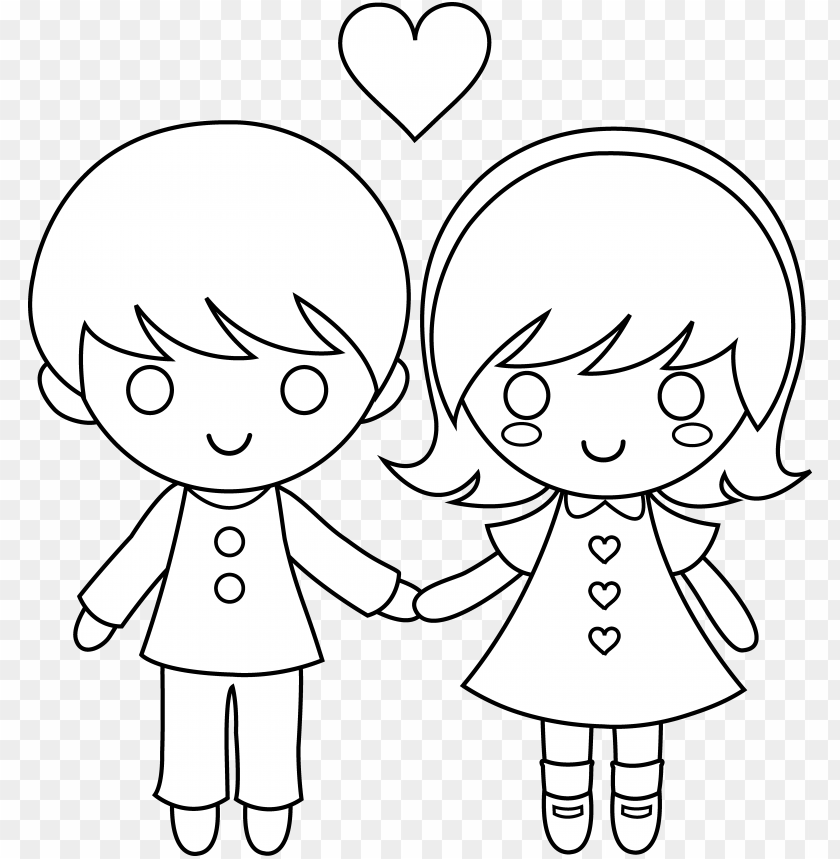 Draw A Little Boy And Girl Holding Hands PNG Transparent Background