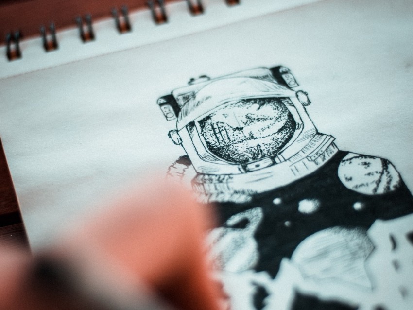 drawing, paper, ink, astronaut, art