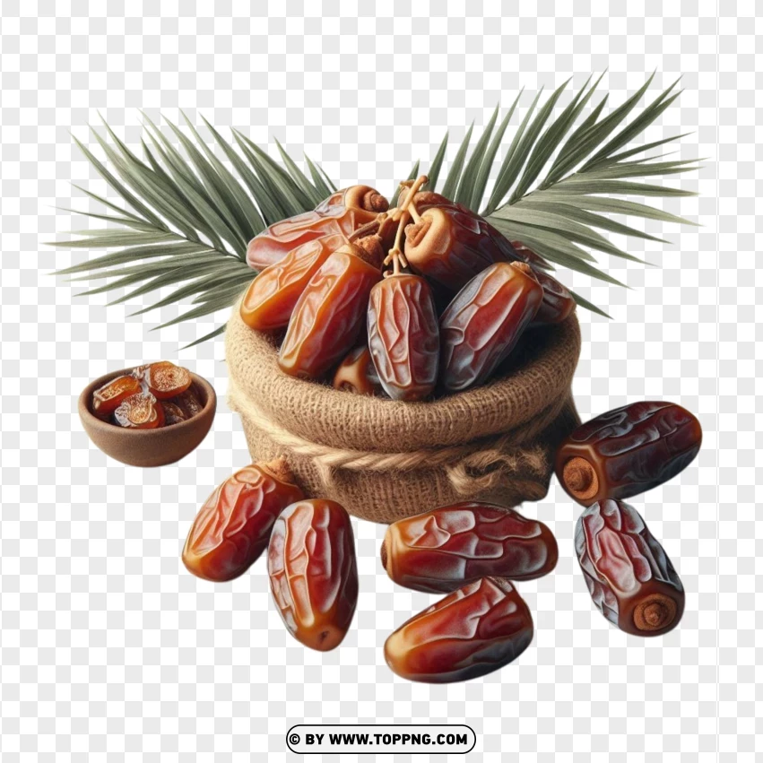 Dried Date In Sack Bag With Palm PNG Transparent Background