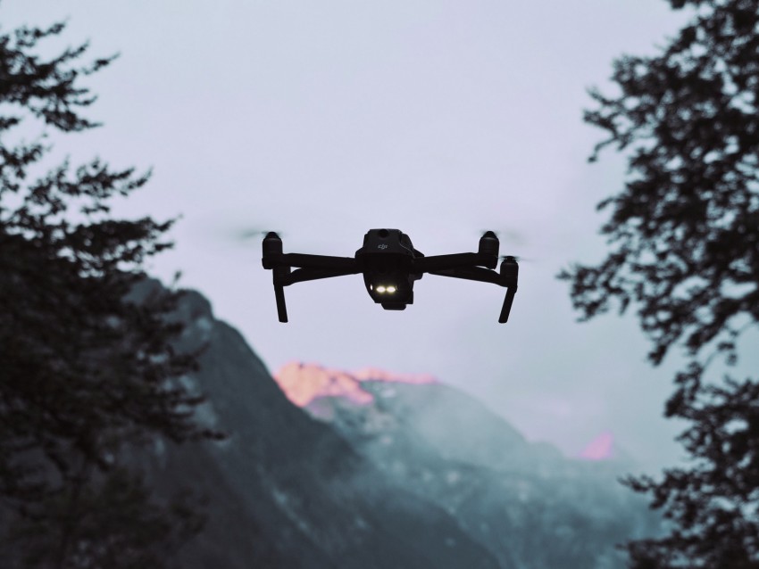 drone, quadrocopter, mountains, dusk, landscape