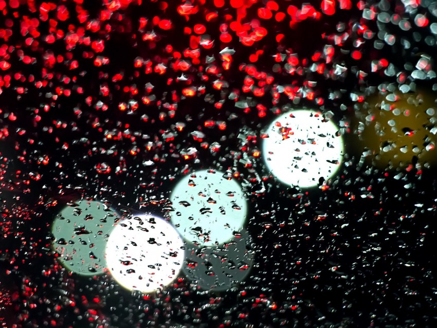 drops, wet, bokeh, surface, lights, glass, rain