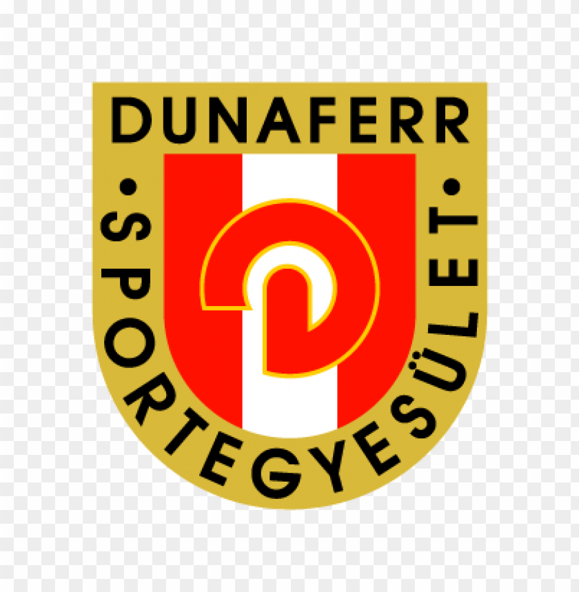 Dunaferr, sports club logo, Hungary football team, red and gold colors, athletic organization