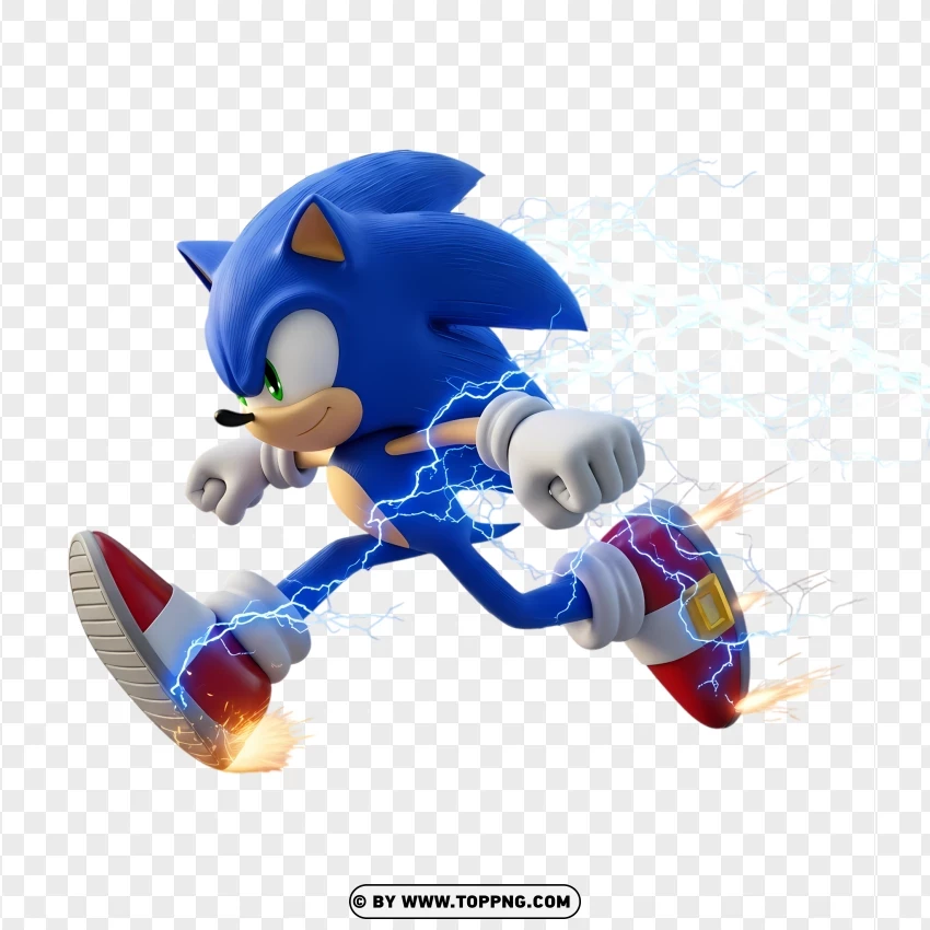 Dynamic 3d Sonic Dashing With Lightning Effects PNG Transparent Background