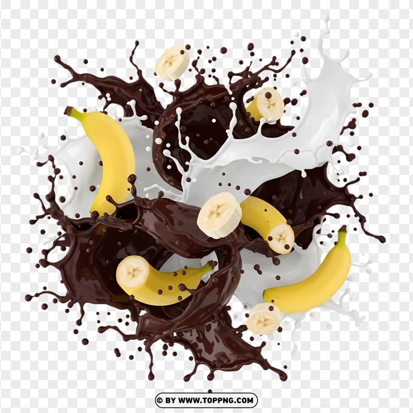 Dynamic Chocolate Milk Splash With Banana PNG Transparent Background