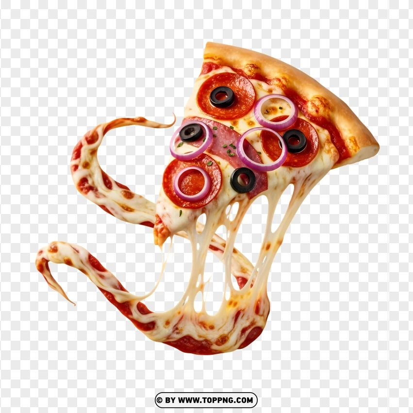 Dynamic Pizza Slice With Floating Ingredients PNG Transparent Background