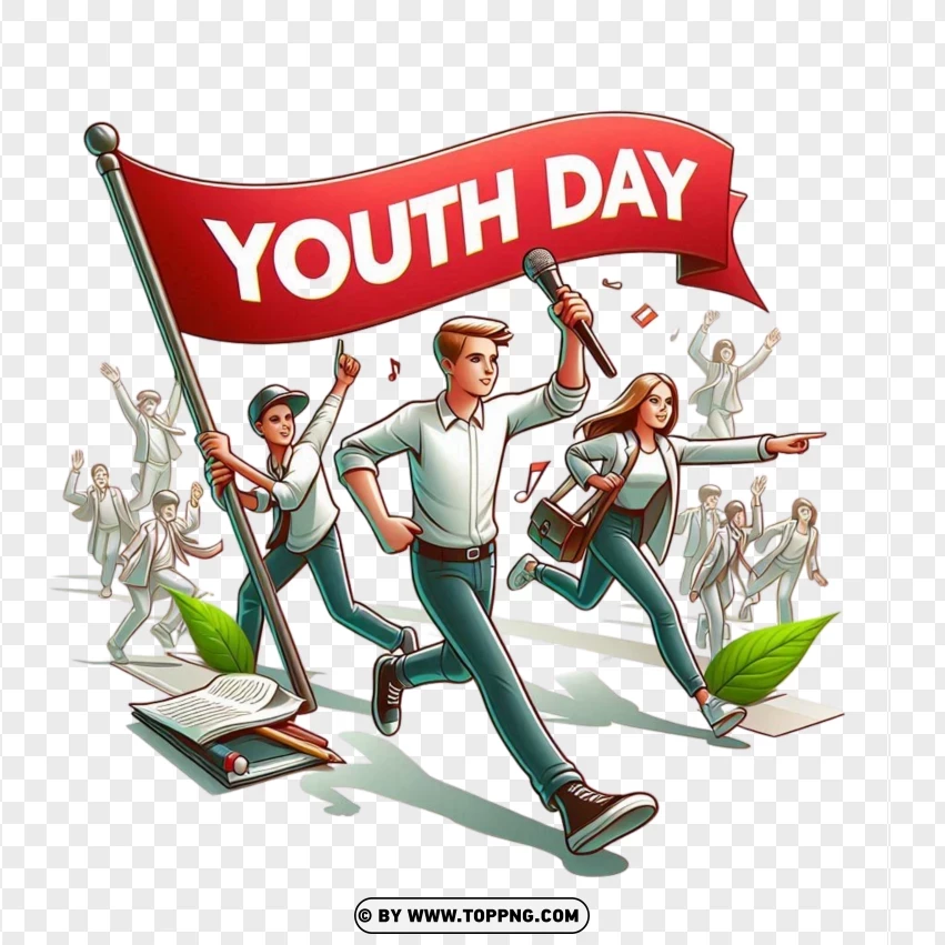 Dynamic Youth Day Illustration - Youth Marching With Flag PNG Transparent Background