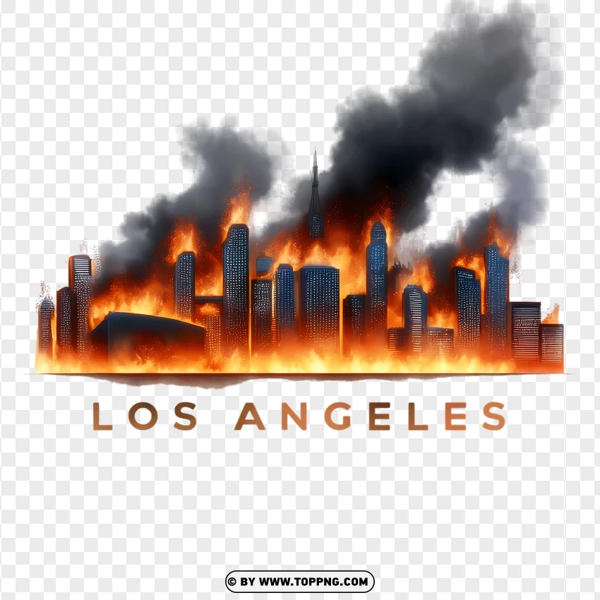 Los Angeles City Skyline On Fire With Smoke PNG Transparent Background