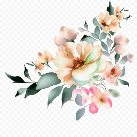 Each Watercolor Floral Bunch - Peach Floral Watercolor PNG Transparent With Clear Background ID 165284