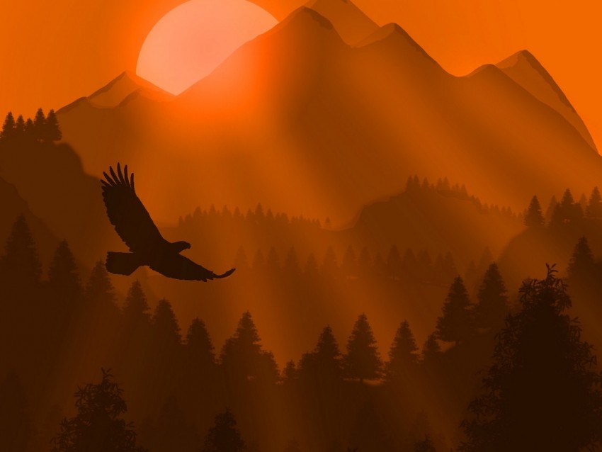 eagle, bird, sunset, mountains, art, vector