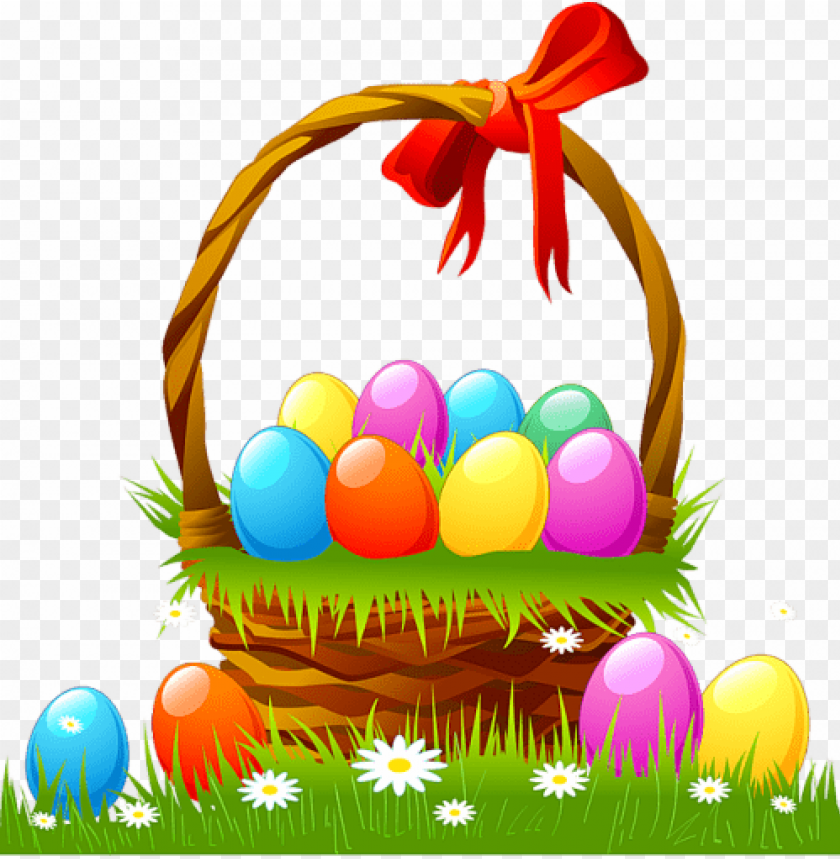 Easter Basket With Eggs And Grass Png Images Background -  Image ID Is 47777