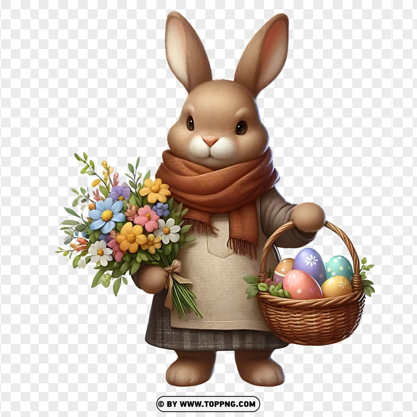 Easter Bunny Standing With Basket Of Eggs Hd PNG Transparent Background