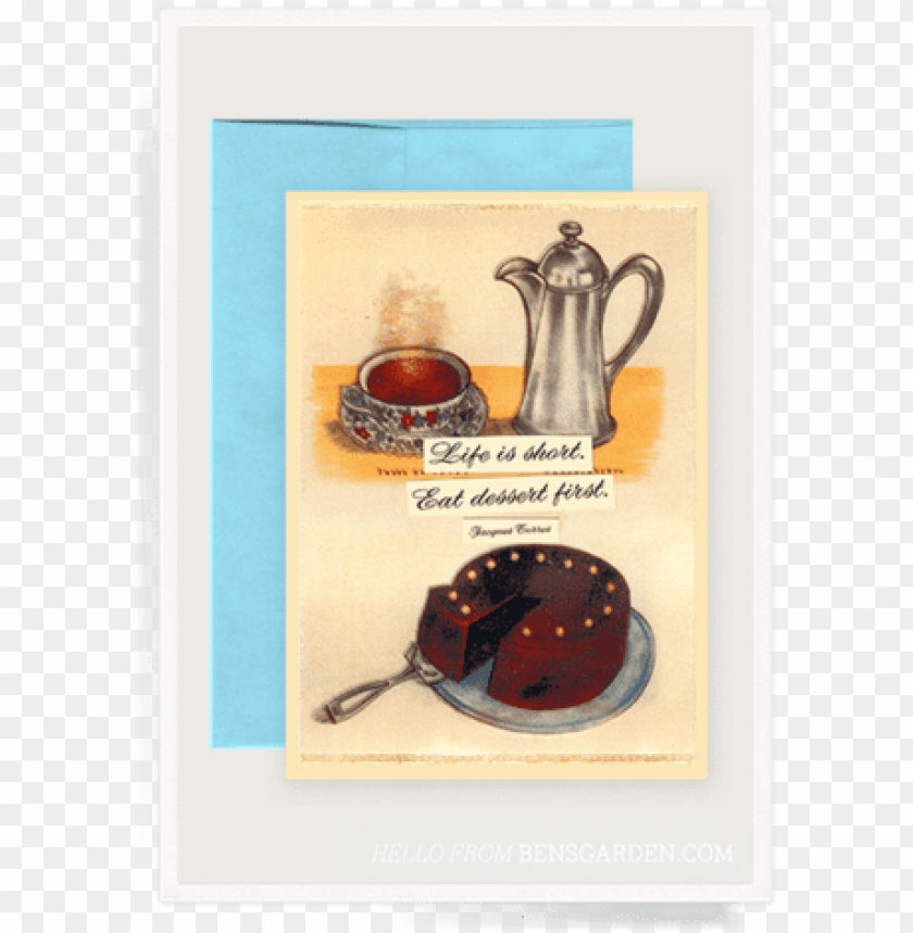 eat dessert first folded greeting card - le cacao poster print (4 x 6), dessert