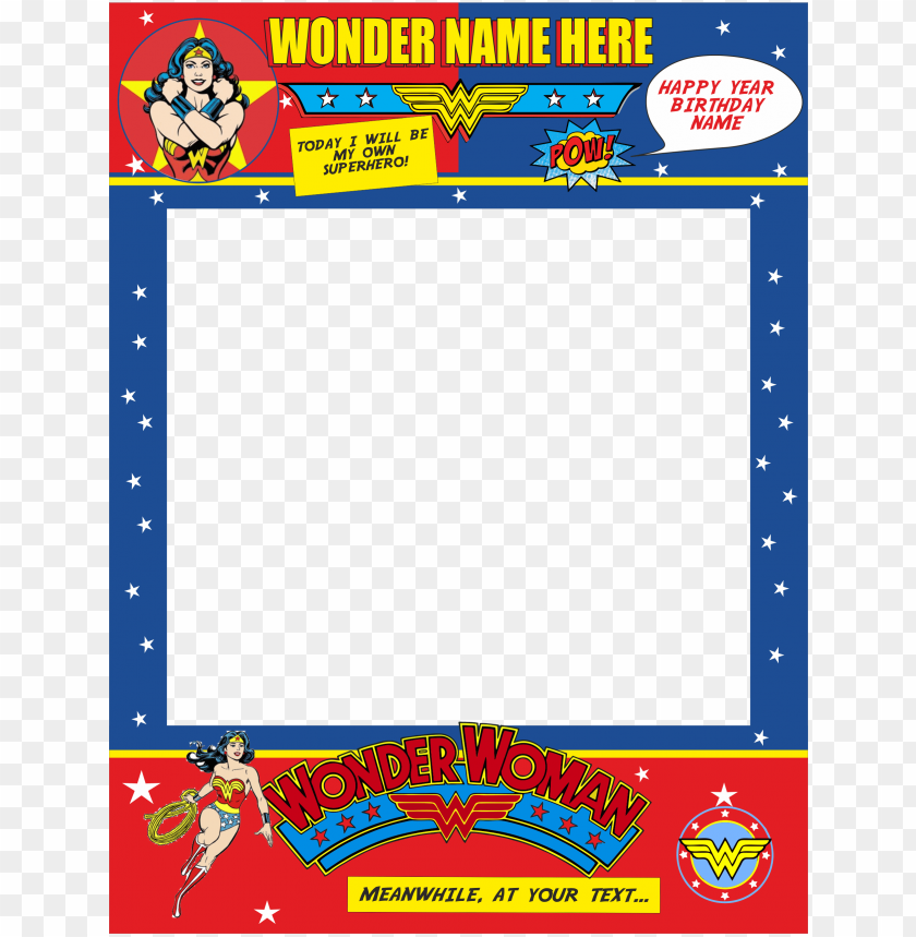 editable wonder woman photo prop frame, photo booth - wonder woman ...